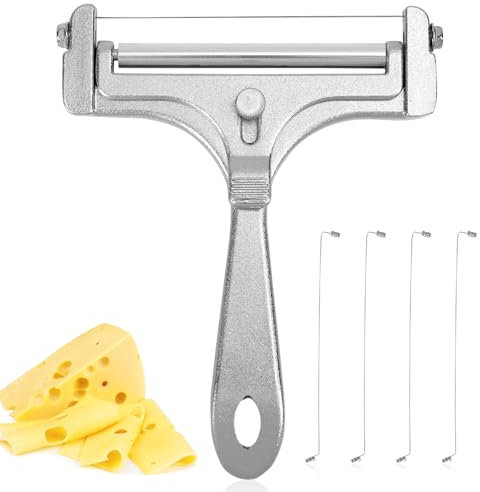 lasuroa Affetta Formaggio, Taglia Formaggio a Filo in Acciaio Inox Affettatrice con 4 Extra Fili Portatile Regolabile per Cheddar Gruyere Mozzarella Utensili da Cucina per Affettare