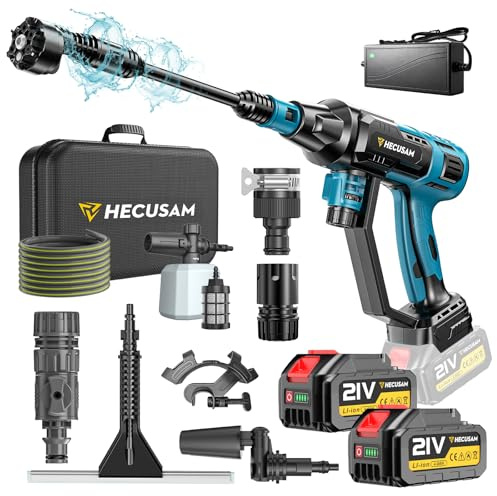 Nettoyeur Haute Pression Sans Fil, Moteur Sans Balais 3000 W,Mode 4 Vitesses,Pression Max 125 Bars, Avec 2 Batteries 4,0 Ah,Buse Pivotante 6 En 1,Brosse De Nettoyage,Tuyau De 5 M,Nettoyage Et Arrosage