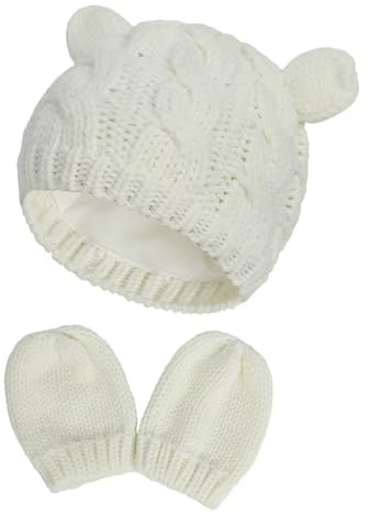 DAVBNM Newborn Baby Winter Hat Mittens Set, Newborn Baby Hats, Infant Warm Knitted Beanie Hats Mittens, Infant Boys Girls Winter Warm Cap 0-12 Months, Grey