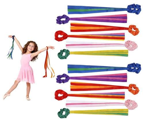 Fukaisu 12pcs Rainbow Dance Ribbons, Dancing Children Ribbon Wrist Hand Held Rhythm Streamers for Kids Dancer Gymnastics Dance Performance Decorations and Artistic Movement Play (Multicolor)