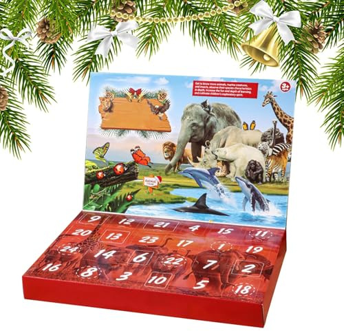 Calendario De Cuenta Regresiva De Modelos Animales,Realista De Mesa 24 Días | Calendario Animal para Cuenta Regresiva de Navidad,Para Adolescentes, Coleccionistas, Oficina Y