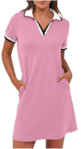 Polo Dresses for Women UK Summer Tennis Golf Dress Casual Short Sleeve Collar V Neck Mini Dresses with Pockets Loose Fit Tunic T Shirt Dress Trendy Sports Lounge Going Out Shirtdresses