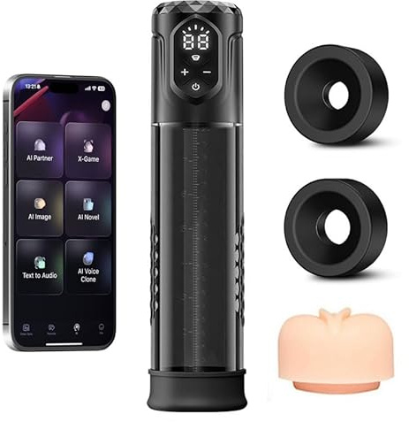 Pompe à Pénis Automatique avec 5 Niveaux d'Aspiration - Pompe à Vide Graduée pour Homme - Inclus 2 Manchons en Silicone & Anneaux Péniens - Sextoy pour Agrandissement & Érection - Rechargeable USB