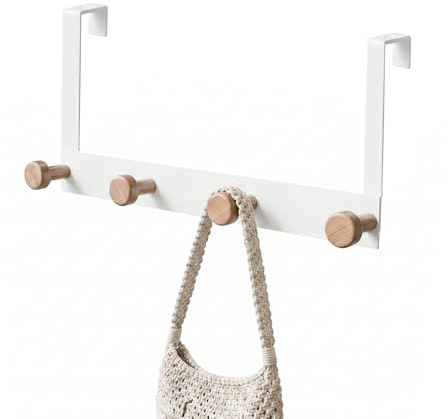 Amig - Perchero para puerta - 350 x 174 x 88 mm - Colgador color Blanco - Fabricado en acero y madera FSC. Mod. CP43