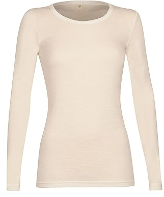 Dilling Merino Langarmshirt für Damen - Extra Feine Unterwäsche aus 100% Bio Merinowolle Natur 36