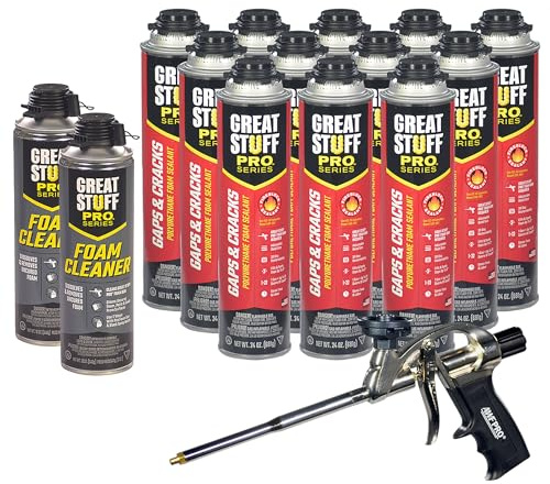 Great Stuff Pro Gaps & Cracks 24 oz Complete Kit – 12-Pack Foam Sealant with AWF PRO 8 in Professional Spray Foam Gun & 2 Cans of Great Stuff Pro Cleaner