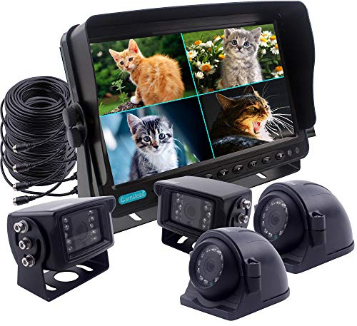 CAMSLEAD Système de caméra de sécurité pour véhicule Lourd - Moniteur de 9 Pouces avec Quadri-écran divisé - 2 caméras latérales + 2 caméras de recul - Couleur IP69K et 10G - Vibration latérale