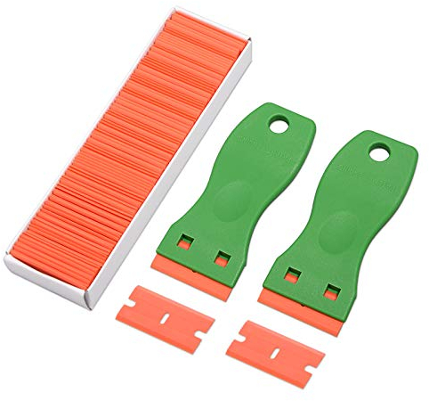FOSHIO 2 pcs Grattoirs, Grattoir pour Plaque Vitrocéramique Verre Plaque Grattoir avec 100 raclettes de en Plastique, pour enlever Les étiquettes, a Colle, (Vert)