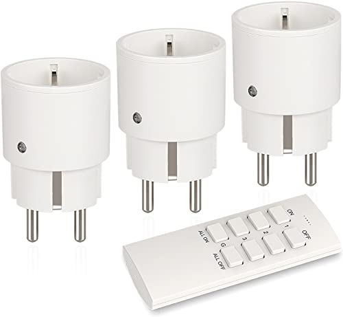 Gmornxen Funksteckdosen mit Fernbedienung, 3er Steckdosen mit 1er Fernbedienung, 2300W Funksteckdosen Set Reichweite 70m, Funkschalt Set Selbstlern-Funktion für Haushaltsgeräte, Weiß