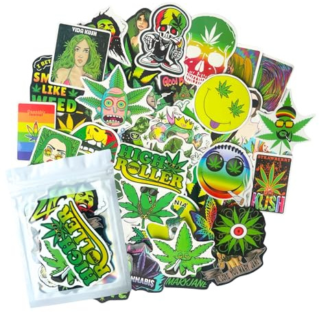 HNTR Autocollants Cannabis | 50 Stickers Chanvre pour Scrapbook, Journal, Ordinateur Portable, Kindle et Plus