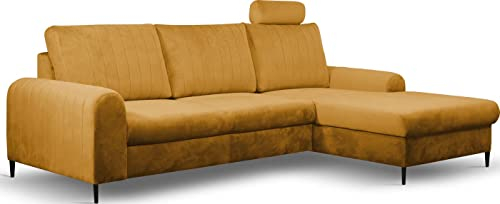 WFL GROUP Ecksofa Schlafsofa mit Bettkasten - Gelb Sofa Couch Ecksofa mit Schlaffunktion Bettfunktion L-Form mit Ottomane - Rechts - Senf
