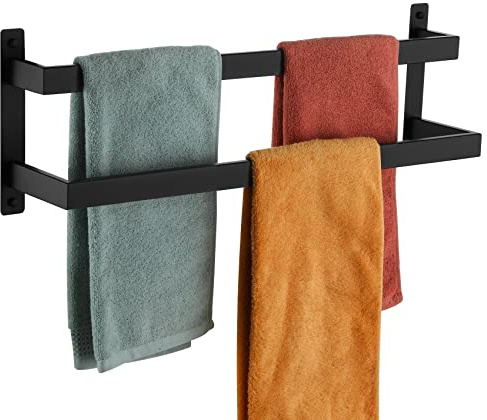 KOKOSIRI Towel Bars Black Bath Towel Holders 24-Inch Bathroom 2-Tiers Ladder Towel Rails Wall Mounted Towels Shelves Rack Stainless Steel, B5008BK-L24