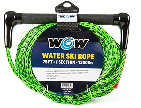 WOW Sports 75 ft Tow Rope - 1-Section - Rubber Handle - UV Treated - 1,200-lb Strength - For Wakeboard & Wakesurf