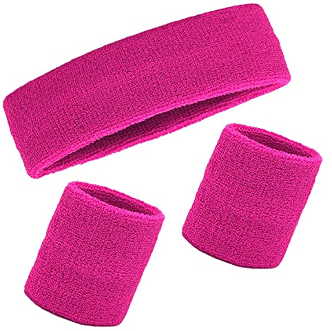 Schweißbänder Handgelenk Schweißbänder Stirnband Set Sport Wristbands Headbands 3 Stück,Sport Schweißband Armband Stirnbänder für Fußball Basketball Tennis Gymnastik (Rose)
