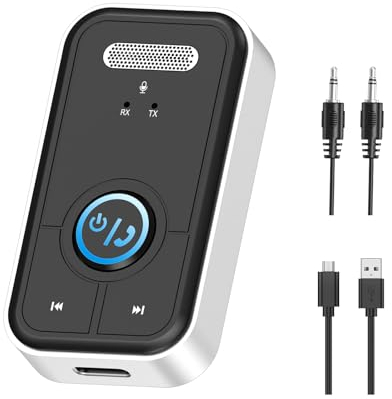 ORIA Bluetooth AUX Adapter - Noise Cancelling 3.5mm Music Receiver for Home Stereo/Speakers, 2 in 1 With Hands-Free Calls, Dual Connection, Type-C Charging