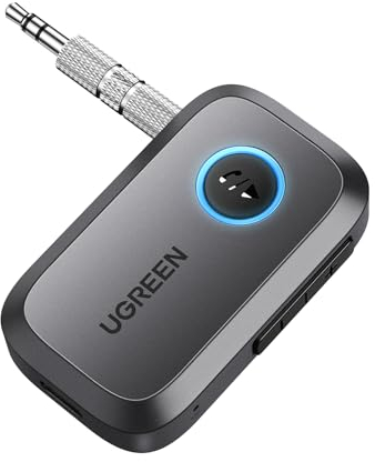 UGREEN Receptor Bluetooth 5.4 Jack 3.5mm Adaptador Emisor Aux A2DP Llamadas Manos Libres para Coche Altavoces, Gris
