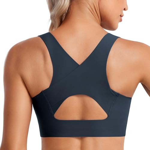 CRZ YOGA Damen Starker Halt Sport BH Gepolstert Ohne Bügel Racerback Sports Bra Fitness Lauf Gym Bustier Crop Top Echte Marine 38