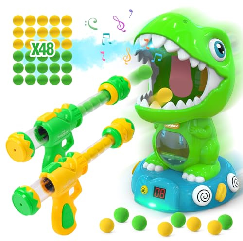 EagleStone Juguetes de Tiro con Dinosaurios móviles niños con pulverización, Juego de Objetivo electrónico con 2 Pistolas de Bombeo, 48 Bolas, Juguetes de Recuerdo de Fiesta Jouets de tir