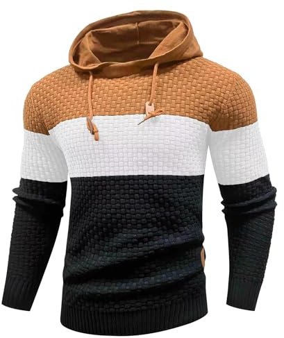 HYPESTFIT Men's Hoodies Pullover Long Sleeve Hooded Colour Block Knitted Sweatshirt Top Casual