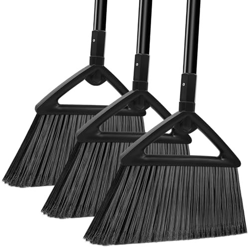 PUTNATRUE Heavy Duty Commercial Broom, 3 Pack Upgraded Angle Brooms for Sweeping Outdoor and Indoor, Perfect Black Brooms of House, Kitchen, Garage, Courtyard, Concrete