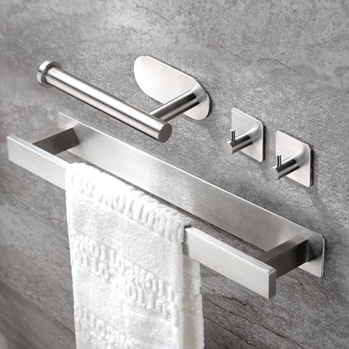 ZUNTO Porta Asciugamani Bagno + Porta Carta Igienica + 2 Pezzi Ganci Adesivi, Acciai Inossidabili Set di Accessori da Bagno, Installazione semplice senza foratura per armadi da bagno e cucina
