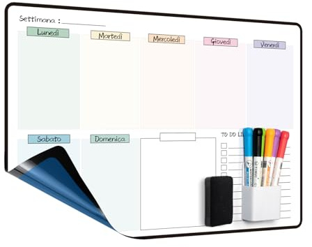 MCCORL Adesiva Lavagna Cancellabile Calendario Planning Settimanale, Memo da Parete, Agenda Famiglia, To Do List,Pianificare I Pasti - in Italiano 42×28cm