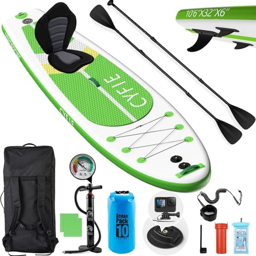 CYFIE Green Stand Up Paddling Board Complete Accessori,Gonfiabile SUP Board Set con sedile per kayak e doppio uso,Stand Up Paddle Board per adulti, 320 cm Stand-Up Paddling, portata 150 kg