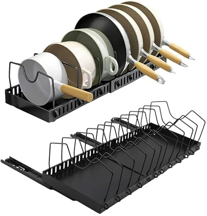 SunshineFace Organizador de armario extraíble, 2 unidades, organizador de armario de cocina expandible con 12 separadores ajustables, estantes deslizantes sin taladrar para despensa de cocina