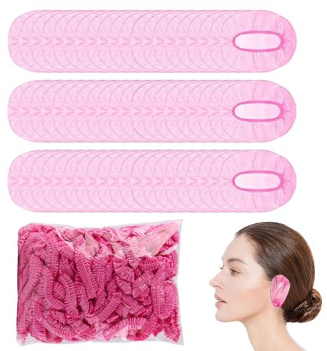 100 Pezzi Copri Orecchie da Doccia Monouso,Copri Orecchie da Doccia Monouso Plastica, Impermeabile,per DocciaHotel Spa e Parrucchiere, Rosa