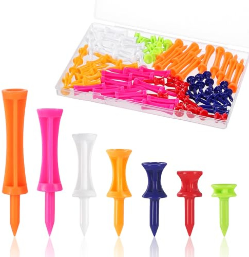 pupuluck Golf Tees Plastic 70 Pcs Mixed Sizes Castle Tees Long Short Durable Portable Golf Tee Biodegradable Eco Friendly Sustainable Tee(25mm, 31mm, 35mm, 42mm, 50mm, 60mm, 70mm)