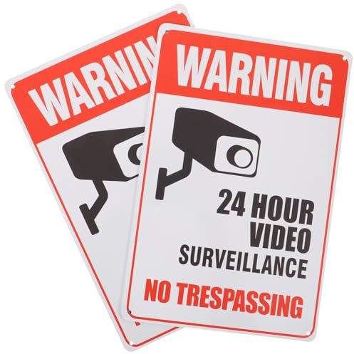 SAFIGLE Cartello di Avvertimento Video Orario in Metallo 2 Pezzi Segnale di Divieto di Accesso per Casa e Vialetti Cartello Telecamera di Sicurezza per Sicurezza Domestica