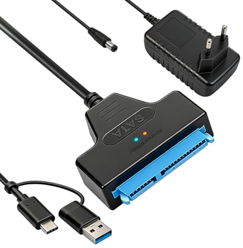 Adaptador SATA a USBC 3.0, Adaptador SSD/HDD 2,5 y 3,5 Pulgadas con Adaptador de Corriente de 12V 2A, Cable SATA a USB C 5Gbps Compatible con Discos Duros Externos e Internos, Windows, Linux, Mac