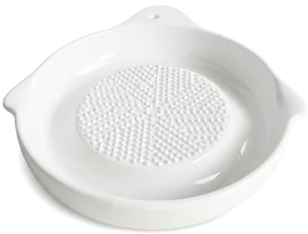 Rallador de Cerámica Blanca para Jengibre y Ajo, Cuenco de Molienda Manual para Comida de Bebé, Rallador de Frutas y Verduras, Apto para Lavavajillas, Incluye Cepillo