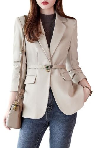 HGKPFGTG Slim Fit-Blazer FöR Damer Med SkåRkrage En Knapp LåNga äRmar I Business Casual-Stil Komplett Med BäLte