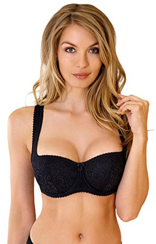 Rosme Women's Balconette Bra with Push Up Effect Plus Size Sexy Lace Demi Half Cup Bra Underwired Low Cut Mesh Bras Annija