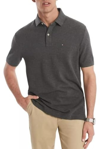 Tommy Hilfiger Men's Short Sleeve Polo Shirt in Classic Fit, Medium Grey Heather