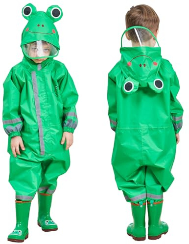 SSAWcasa Toddler Rain Suit, Kids Muddy Play Buddies Waterproof One Piece Hoodie Rain Jacket Coat Poncho Gear Coverall Baby Girl Boy