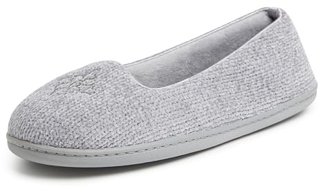 Dearfoams Women's Rebecca Lightweight Cozy Memory Foam Closed Back Slipper with Wide Widths, Sleet Chenille, 7-8