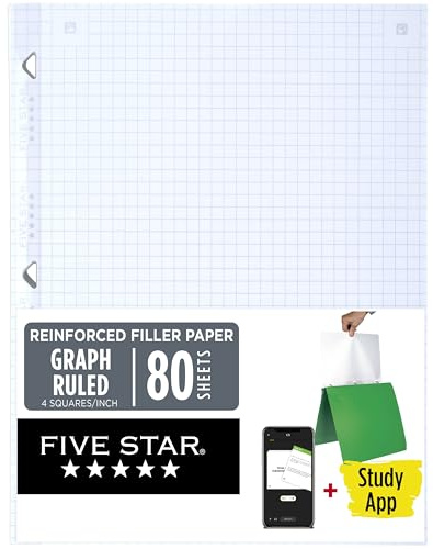 Five Star Loose Leaf Paper + Study App, Graph Ruled Filler Notebook Paper, Reinforced, Fights Ink Bleed, 8-1/2 x 11, 80 Sheets (170122)