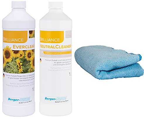 Berger-Seidle Brilliance L93 Everclear MATT Produit d'entretien de parquet de qualité supérieure pour bois vitrifié, stratifié et carrelage + nettoyant neutre + chiffon de polissage