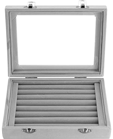 Aoyfuwell Velvet Jewellery Box, 7 Slots Ring Organiser Box, Jewellery Display Organiser Storage Tray Holder Case Box for Women Girls Travel Rings Earrings Necklaces Display Showcase