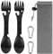 Cuillère Fourchette de Camping 2 Pcs Fourchette Cuillère 5 en 1 Cuillère Fourchette Décapsuleur en Acier Inox Multifonction pour Randonnée Pique-Nique avec 2 Pcs M4 Mousquetons et Sac de Stockage