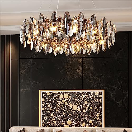 TTNAO Lusso Lampadario in Cristallo K9 Cristallo Moderno Lampada a Sospensione,per Salotto, Sala da Pranzo, Camera da Letto, Ristorante,Regolabile in Altezza,12 Lampade (Circolare)