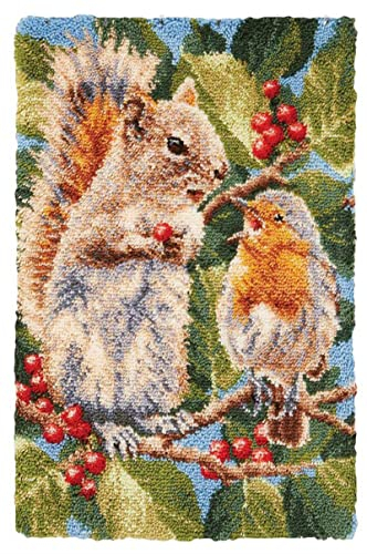 SxLingerie Eichhörnchen Knüpfteppich Knüpfen Set - Kreuzstich Teppich DIY Handwerk - 115X80cm - Für Kinder & Erwachsene - Unvollendet - Mit Anleitung & Garn - Nicht Faltbar