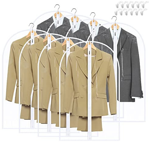 Garment Bags for Hanging Clothes, SMINDER Clear Plastic Bags Full Zipper Suit Bags PEVA Breathable Lightweight Garment Covers for Closet Storage, Suitable for Shirts, Jackets, Gowns (24 x 40/8 Pack)