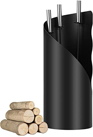 Randaco Couverts de cheminée Moderne 4 pièces En acier inoxydable Avec pelle, balai, tisonnier Support à accrocher Pour la cuisine, la maison- Kit de nettoyage de cheminée Diamètre : 20 x 50 cm