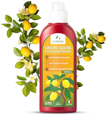 LERAVA® zitrusdünger flüssig - 700ml mit Dosierkappe - zitruspflanzendünger für üppiges Wachstum mit gesunden, saftigen Früchten - mit chelatierten Spurenelemente - Flüssigdünger “Made in Italy”