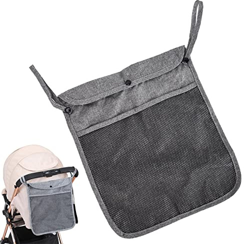 Baby Stroller Organizer, Breathable Washable Grey Linen Quick Dry Stroller Hanging Bag for Out Shopping (Grey)