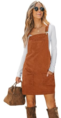 CUPSHE Abito salopette autunnale da donna in velluto a coste, stile casual invernale con spalline larghe, scollo quadrato e tasca sul petto, taglio a trapezio, arancione, M