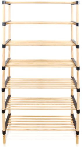 Stimo Schuhregal 7 Böden Organizer Holz Regal Schuhablage Mehrzweckregal Schuhständer (7 Ebenen hoch)